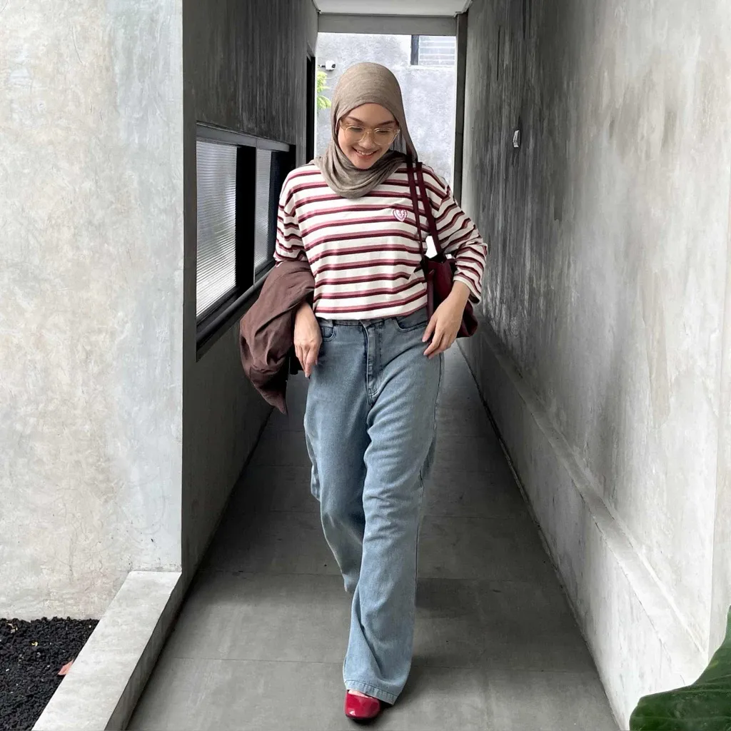Lefe Stripe Tshirt Atasan Kaos Salur Wanita - View 5