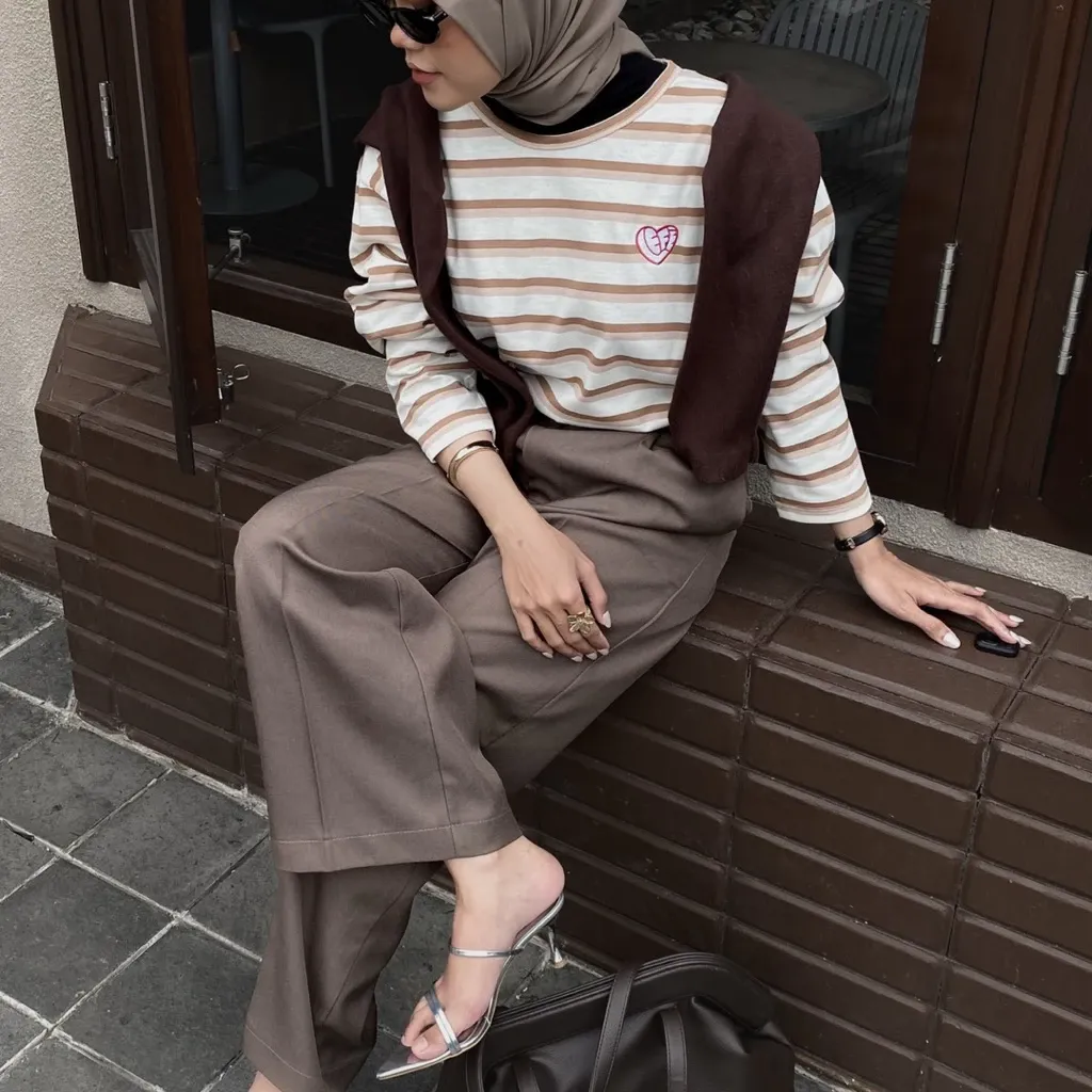 Lefe Stripe Tshirt Atasan Kaos Salur Wanita - View 6