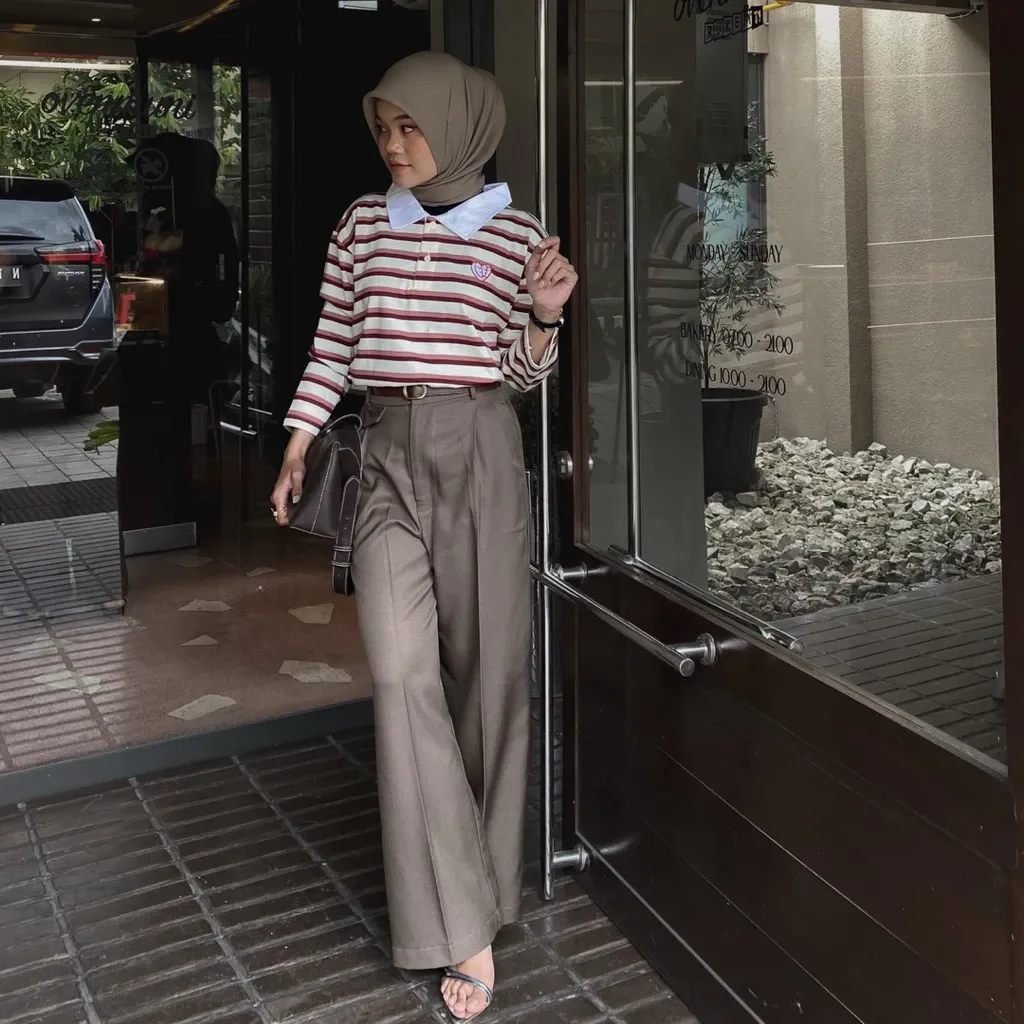 Lefe Stripe Tshirt Polo Rugby Salur Atasan Wanita