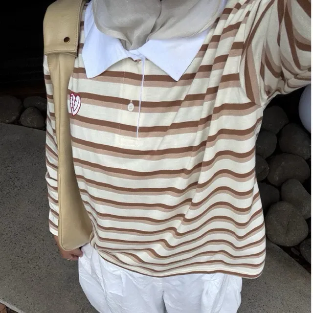 Lefe Stripe Tshirt Polo Rugby Salur Atasan Wanita - View 2