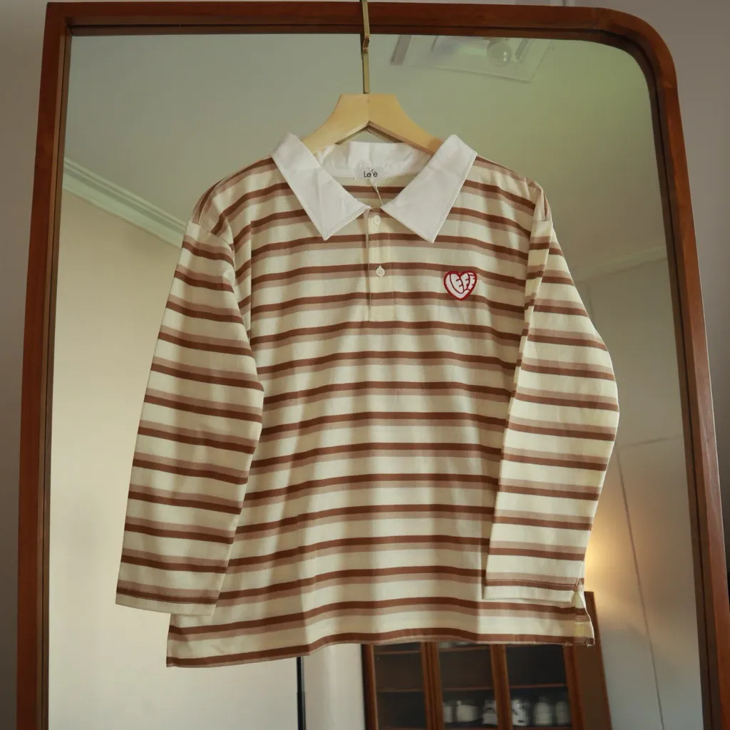 Lefe Stripe Tshirt Polo Rugby Salur Atasan Wanita - View 8